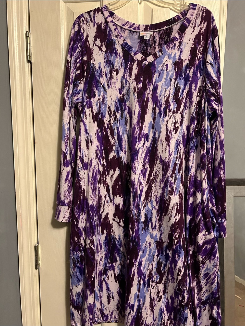 LuLaRoe Purple and White Abstract Long Sleeve Dress